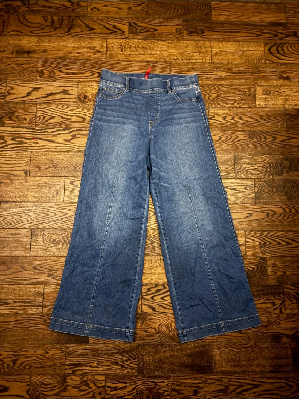 SPANX Mid-Blue Wide-Leg Flare Jeans